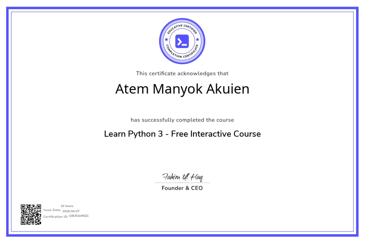 Python 3 Certificate preview